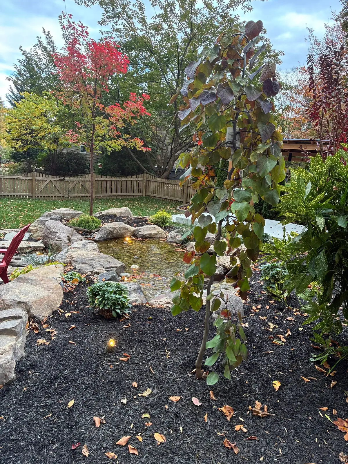 Fountain-style water feature with stone and clear moving water